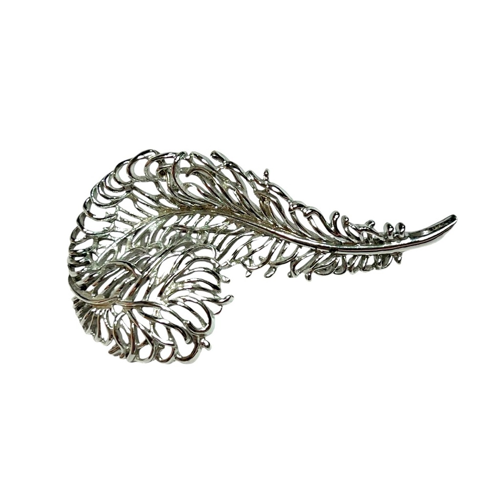 Vintage SAC silver-tone Feather‎ Plume Brooch Pin signed